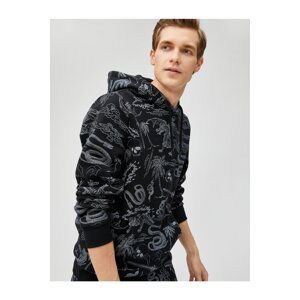 Koton Hooded Sweatshirt with Skull Print, Pocket Detail, Long Sleeve.