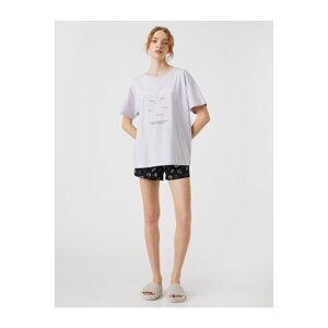 Koton Cotton Pajamas Set Short Sleeves with Printed Shorts