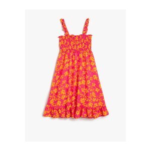 Koton Floral Midi Dress with Straps, Gippe Detailed and Frilly.
