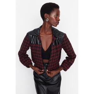 Trendyol Plum Weave Faux Leather Detailní bunda na zip