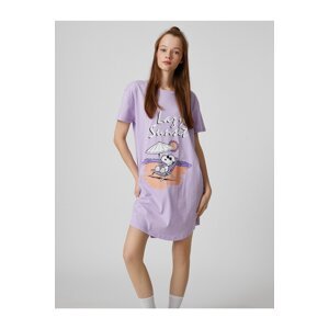 Koton Licensed Snoopy Printed Nightgown with Short Sleeves, Crew Neck