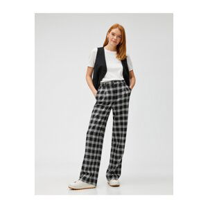 Koton Checkered Trousers Pleated Straight Leg