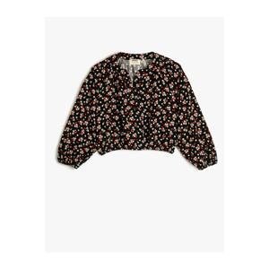 Koton Floral Floral Round Neck Buttoned Long Sleeved Cuffs Elasticated