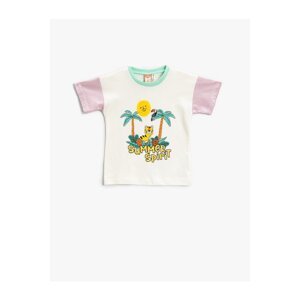 Koton Summer Theme, Embroidered T-Shirt Short Sleeve Cotton