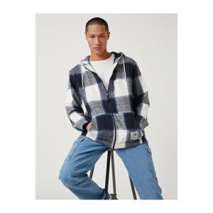 Koton Checkered Patterned Sweatshirt Hoodie with Pocket Detailed Zipper.