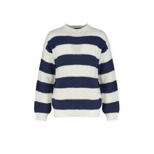 Trendyol Indigo Oversize Fit Wide Fit Crew Neck Striped Knitwear Sweater