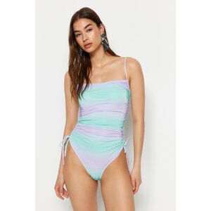 Trendyol Gradient Patterned Strapless Draped High Leg Swimsuit