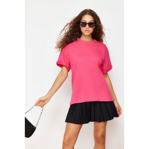 Trendyol Fuchsia100% Cotton Premium Oversized/Wide Fit Crew Neck Knitted T-Shirt