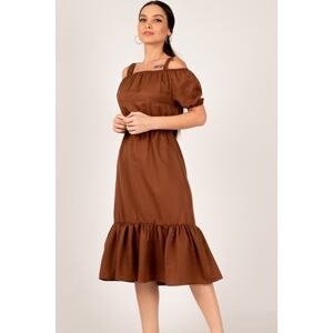armonika Women's Brown Dress with Elastic Waist, Straps