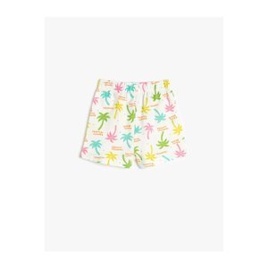 Koton Cotton Shorts with Elastic Waist, Palm Print