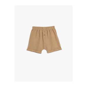 Koton Shorts Cotton Elastic Waist Button Detailed Textured