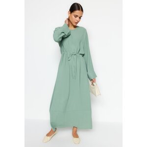 Trendyol Mint Aerobin Dress with Smocking Waist, Wide With Rolled Cuffs and Rolled Hem
