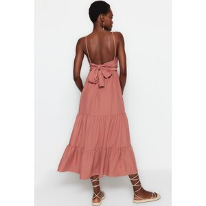 Trendyol Dried Rose Skirt Flounce Back Tie Detailed Strappy Maxi Woven Dress