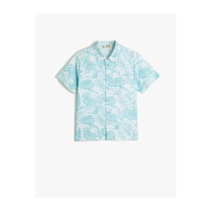 Koton Short-Sleeved Shirt with Floral Print and Cotton with Pocket Detail.