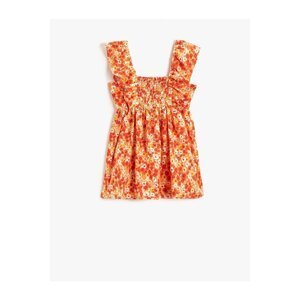 Koton Floral Dress, Thick Straps, Gipe Detail, Flounce