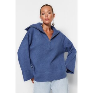 Trendyol Blue Wide Fit Soft Textured Basic Knitwear Sweater