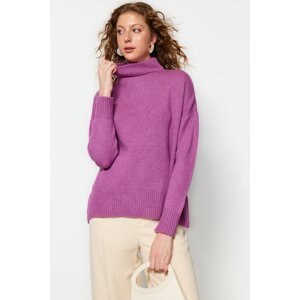 Trendyol Purple Wide Fit Soft Textured Stand-Up Collar Knitwear Sweater