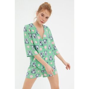 Trendyol Multicolor Koala Pattern Viscose Shirt-Shorts Woven Pajamas Set