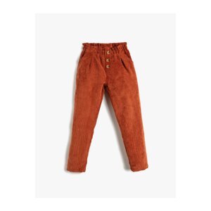 Koton Corduroy Pants Trousers Elastic Waist with Button Detailed Pockets.