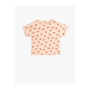 Koton T-Shirt with Floral Short Sleeves Crew Neck Textured Cotton