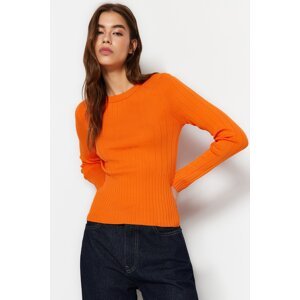 Trendyol Orange Základní pletený svetr s kulatým výstřihem