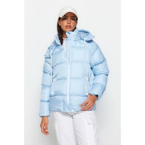 Trendyol modrý nadměrný vodoodpudivý nafukovací kabát s kapucí