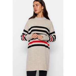 Trendyol kamenný pruhovaný pletený svetr