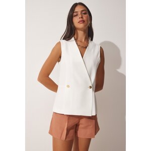 Happiness İstanbul Women's White Double Breasted Vest with Buttons Woven