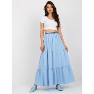 Světle modrá rozšířená sukně s volánkem