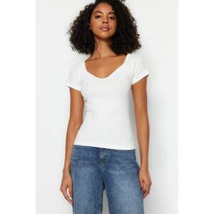 Trendyol White, Fitted/Cooked, Ribbed Cotton, Stretchy Knit Blouse