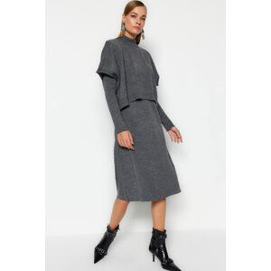 Trendyol Anthracite Wide Fit Midi Knitwear High Neck Dress-Sweater Suit