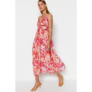 Trendyol Multicolored Ruffle Detail A-Line/A-Line Form Maxi Lined Woven Dress