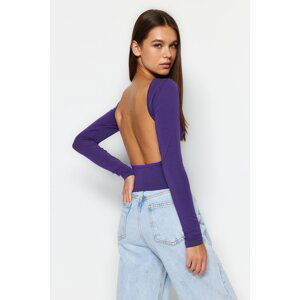 Trendyol Purple Deep V-Necklace Fitted/Sticky Cotton Knitted Blouse