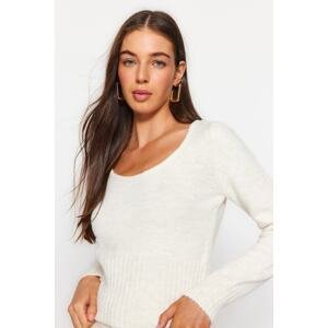 Trendyol Ecru Crop Měkký texturovaný vlněný pletený svetr