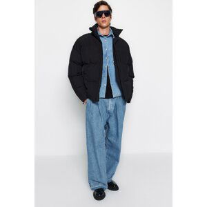 Trendyol černá unisex oversize fit stojatá límec péřová bunda