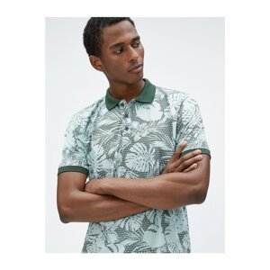 Koton 3sam10054mk 7d8 Green Patterned Men's Viscose Jersey Short Sleeved Polo Neck T-shirt