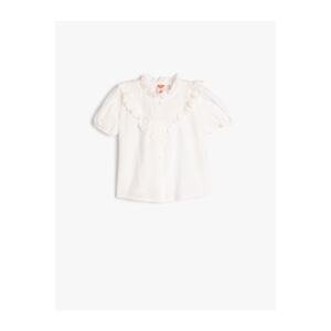 Koton Ruffled Short Sleeve Cotton Shirt Standing Collar