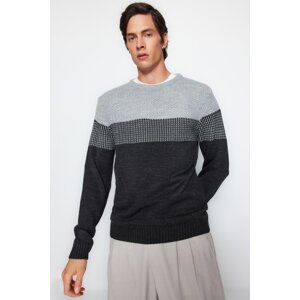 Trendyol Men's Gray Slim Fit Crew Neck Blocky Sweater