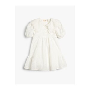 Koton Dress With Wide Baby Collar Elasticated Short Balloon Sleeves Cotton