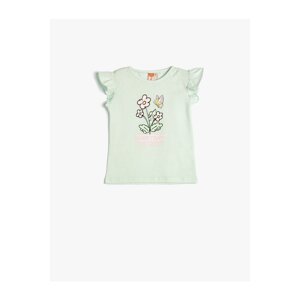 Koton T-Shirt Crew Neck Sleeveless Ruffle Floral Print Cotton