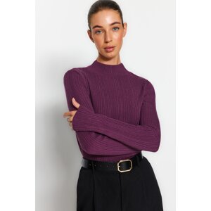 Trendyol fialový pletený svetr s vysokým výstřihem