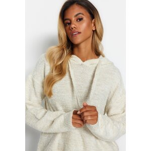 Trendyol Ecru stříbřitý Boucle pletený svetr s kapucí