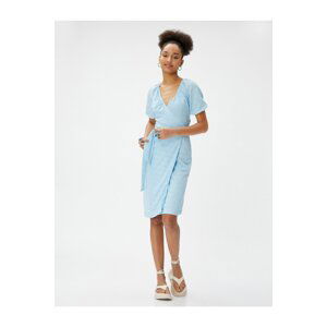 Koton Mini Scalloped Dress with Wrapover Belted V-Neck with Balloon Sleeves