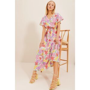 Trend Alaçatı Stili Women's Lilac Floral Pattern Double Breasted Maxi Length Dress