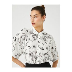 Koton Short Sleeve Shirt with Crop Viscose Print, Classic Collar Relaxed Fit.