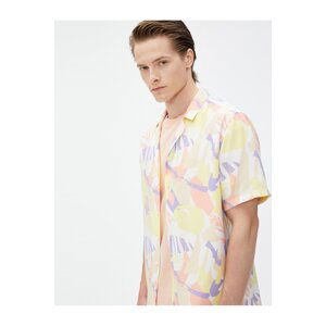 Koton Short Sleeve Shirt with Turndown Collar Abstract Print Detailed Viscose.