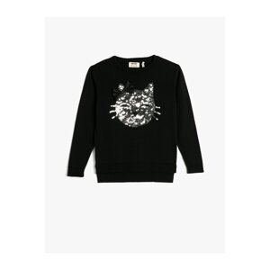 Koton Sweater Round Neck Cat Embroidered Sequins
