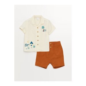 LC Waikiki Patterned Short Sleeve Baby Boy Shirt and Shorts 2-Set