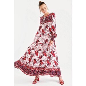 Bigdart Women's Red Floral Print Dress with Pleated Sleeves and Robe