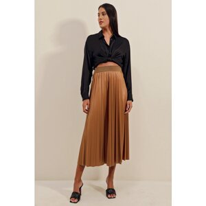 Bigdart 1894 Leather Look Pleated Skirt - Tan